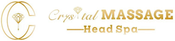 Gold wordmark: the diamond-and-C emblem beside the words Crystal Massage, Head Spa